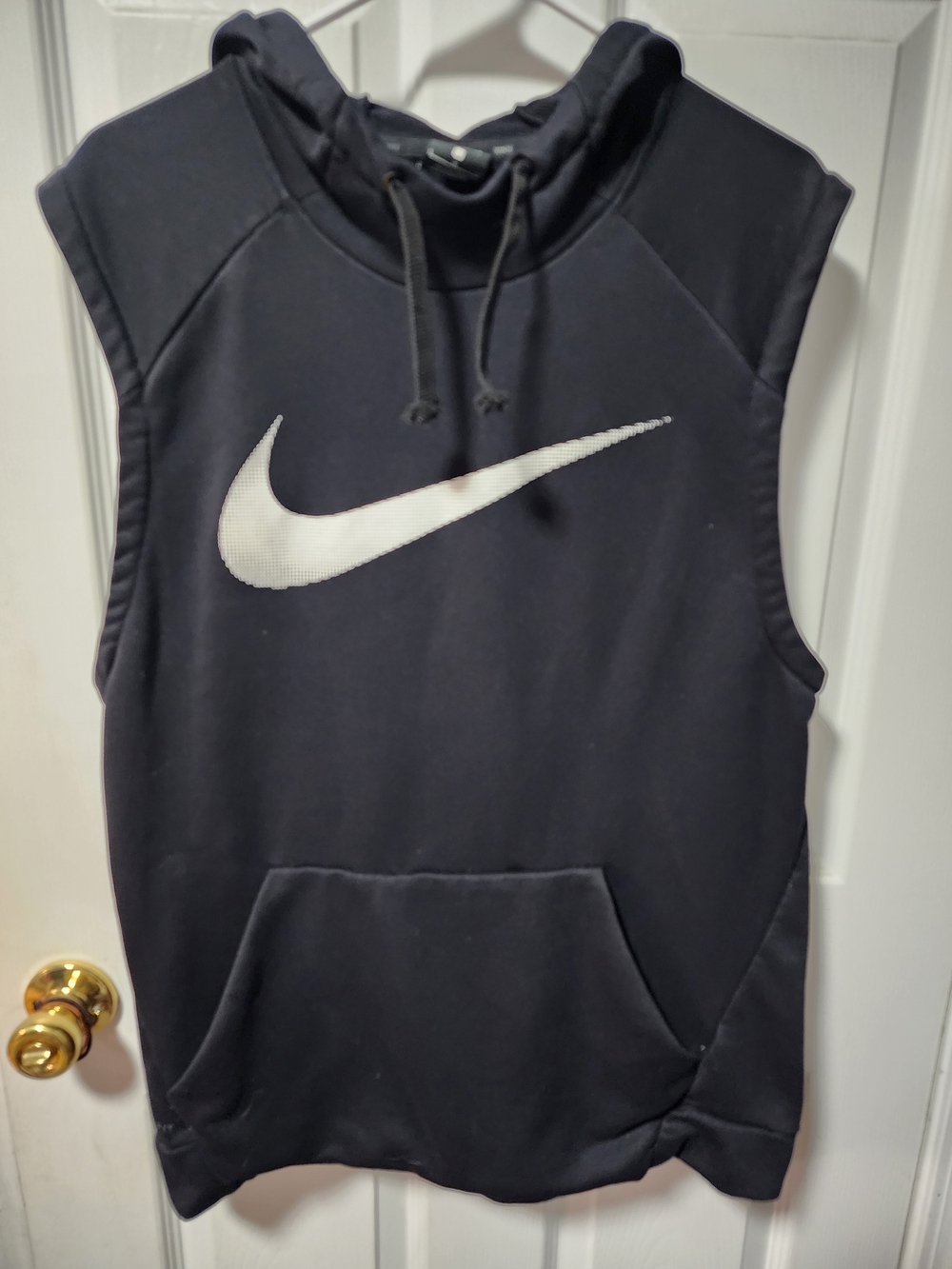 Nike Men’s Black Sleeveless Crewneck Hoodie with White Swoosh